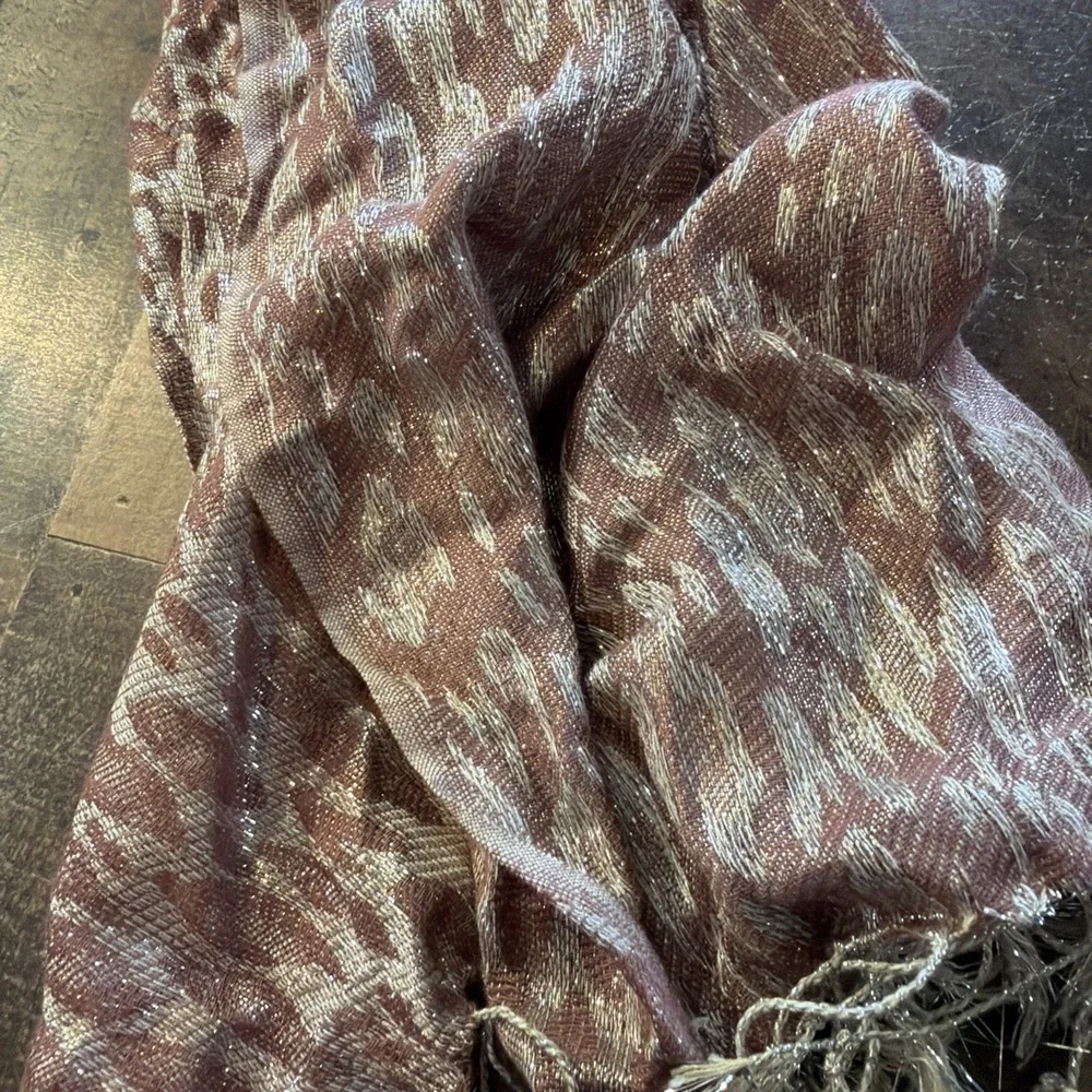 Giftcraft‎ Viscose Scarf Wrap Mauve Pink Silver Shimmer Crinkle Fringe Stole 72